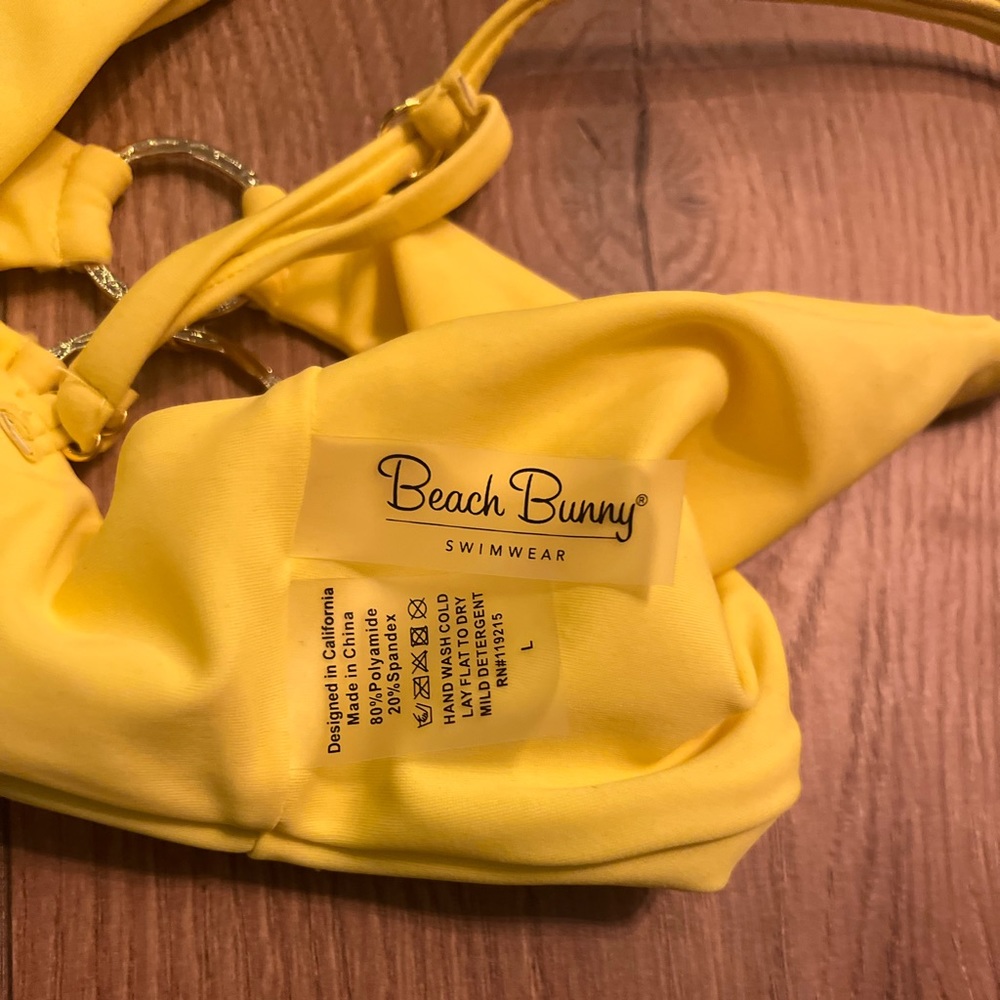 Beach Bunny Yellow Tie Bikini gold rings top NWOT